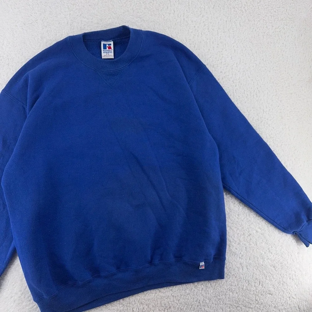 vintage 90s BLANK BLUE RUSSELL ATHLETIC CREWNECK SWEATSHIRT LARGE/XL made in usa
